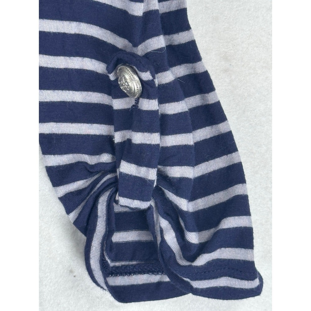 H.I.P. Navy Blue Grey Striped Open Front Cardigan Sharkbite Hem Pockets Medium - Picture 7 of 8